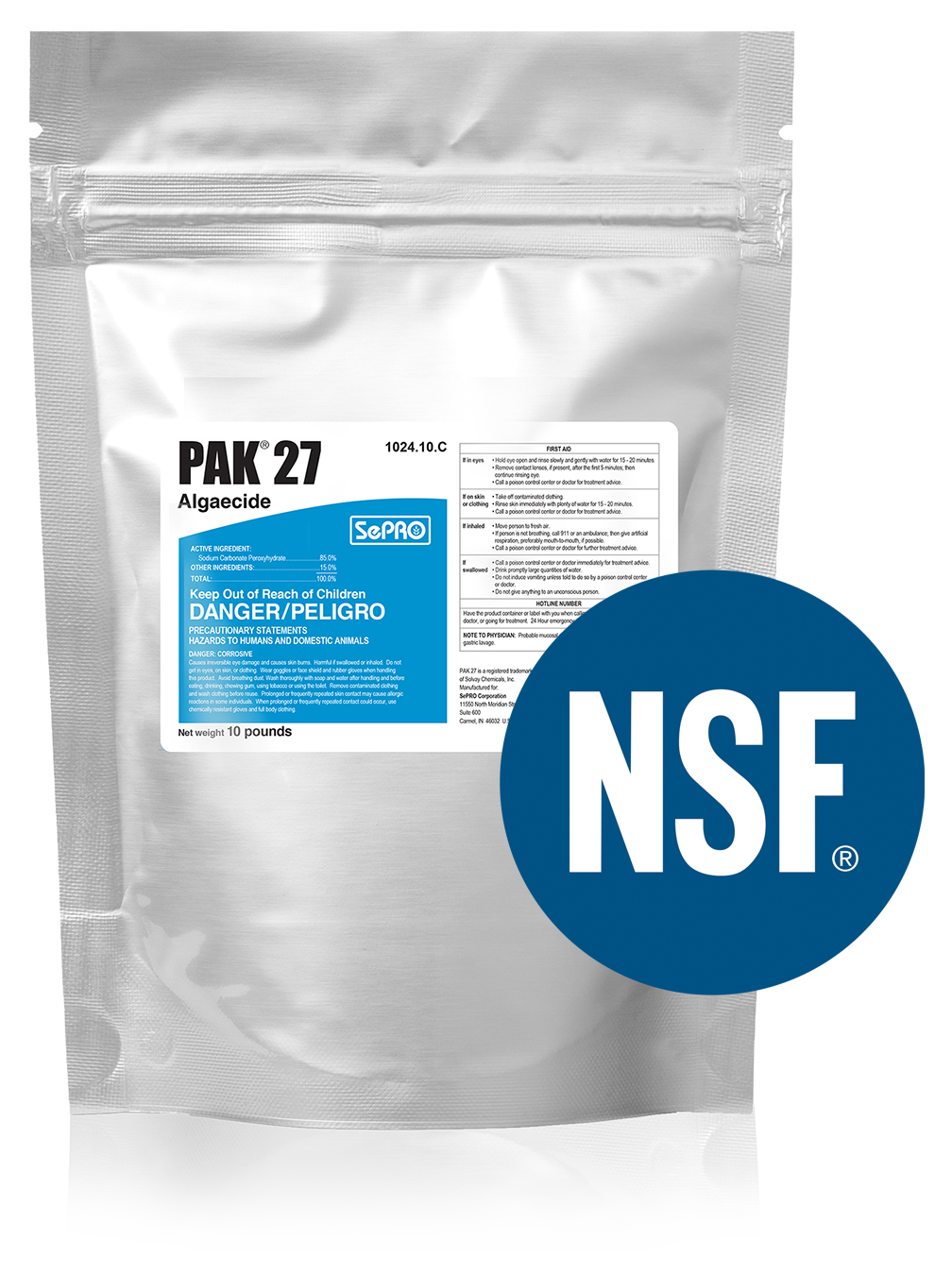 PAK 27 Algaecide 10 lbs – Copper-Free Peroxide Granules for Planktonic Algae Control – NSF Certified, Koi Safe, Fast-Acting for Ponds & Lakes