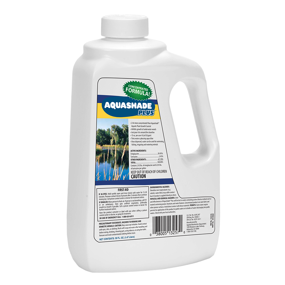 Aquashade Plus 50 oz – Ultra-Concentrated Blue Pond Dye for Algae Control and Water Clarity – EPA-Registered, Fish & Livestock Safe